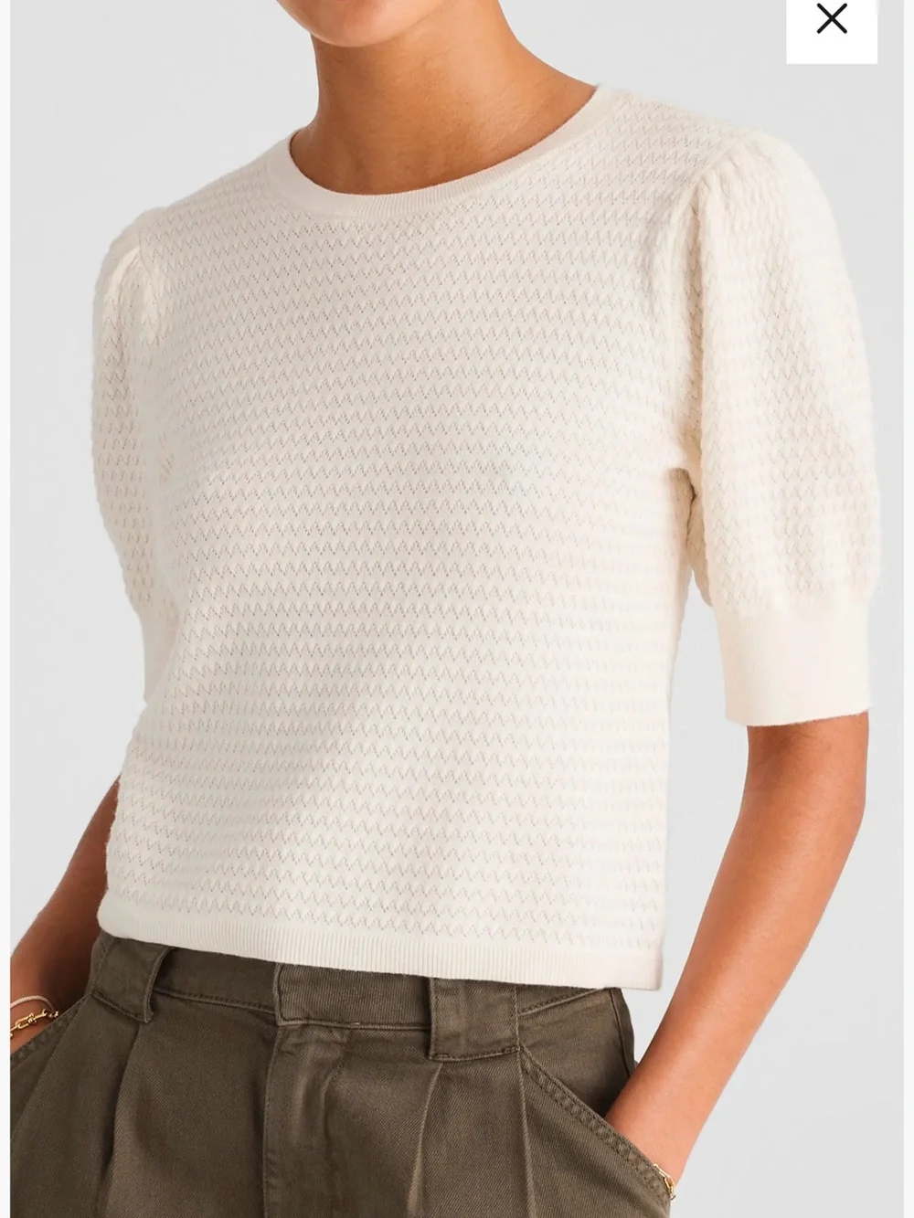 Madewell Small Puff Sleeve Merino Wool & Silk Sweater Ivory Office Work Fall